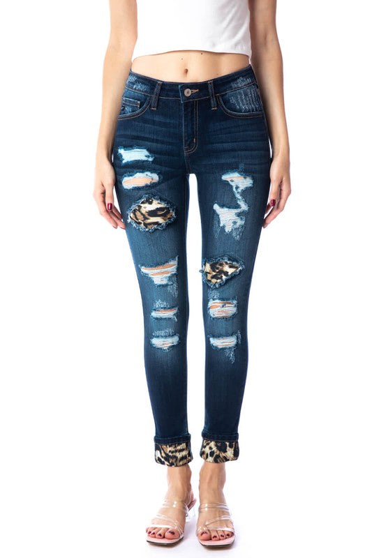 Wild and Free Leopard Patch Kan Can Skinnies