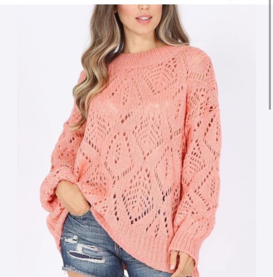 Peachy Pink Crochet Sweater