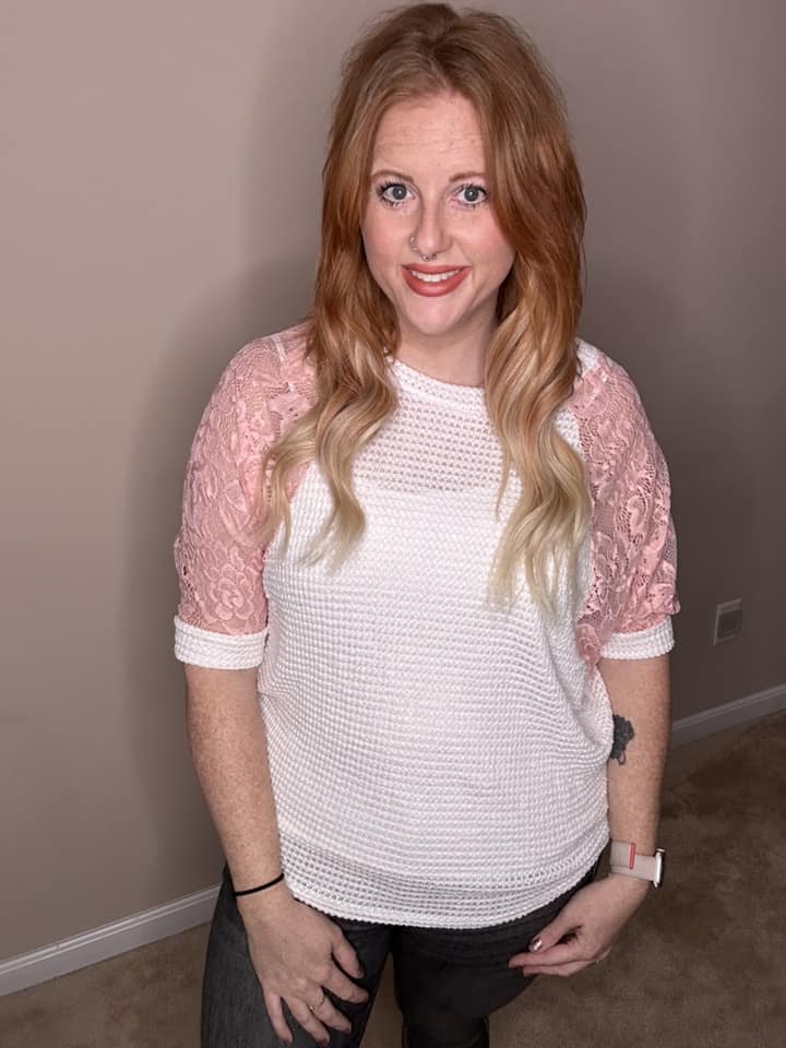 White Knit Top with Lace