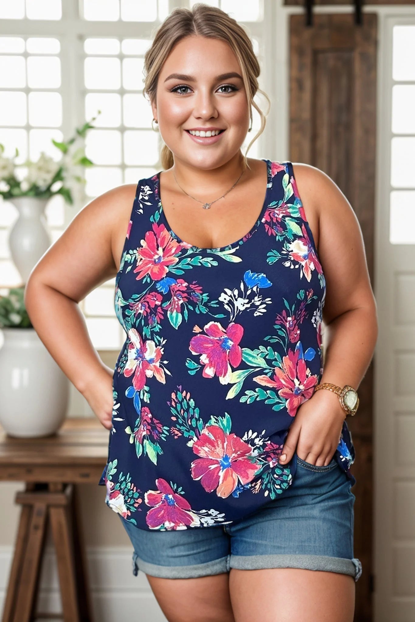 Indigo Floral Tank