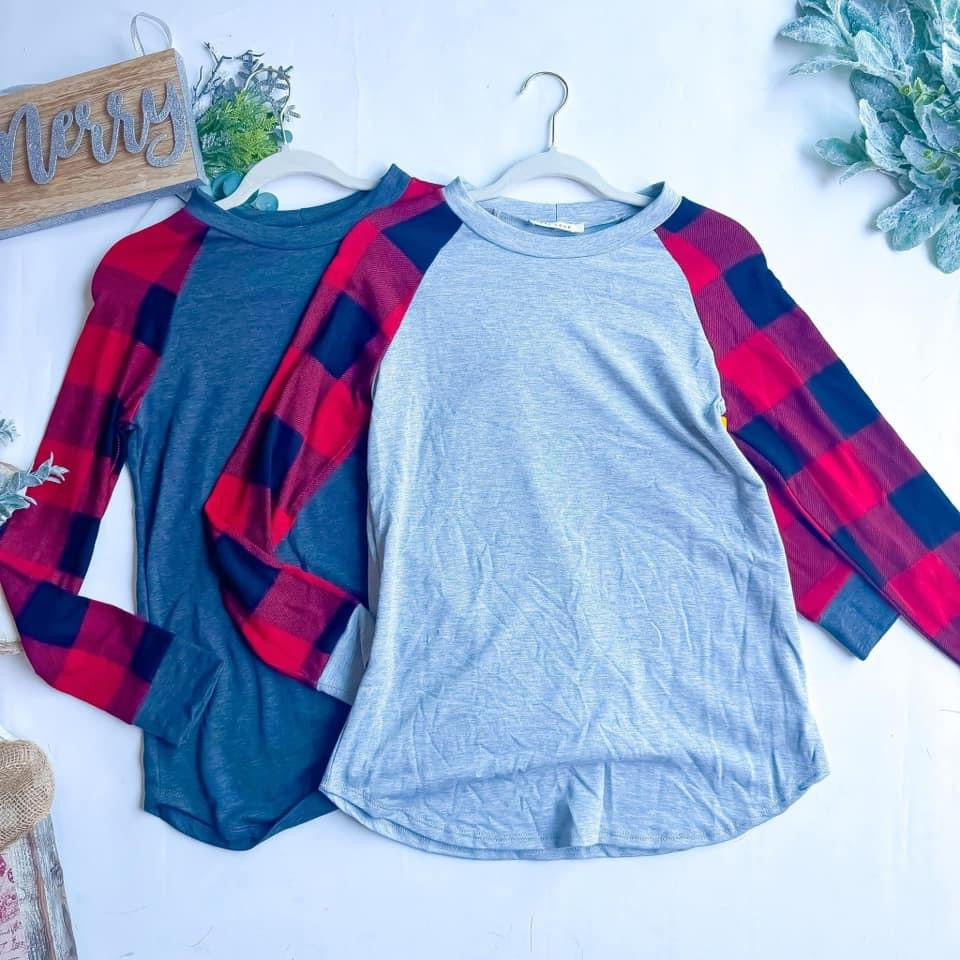 Charcoal Grey Plaid Top