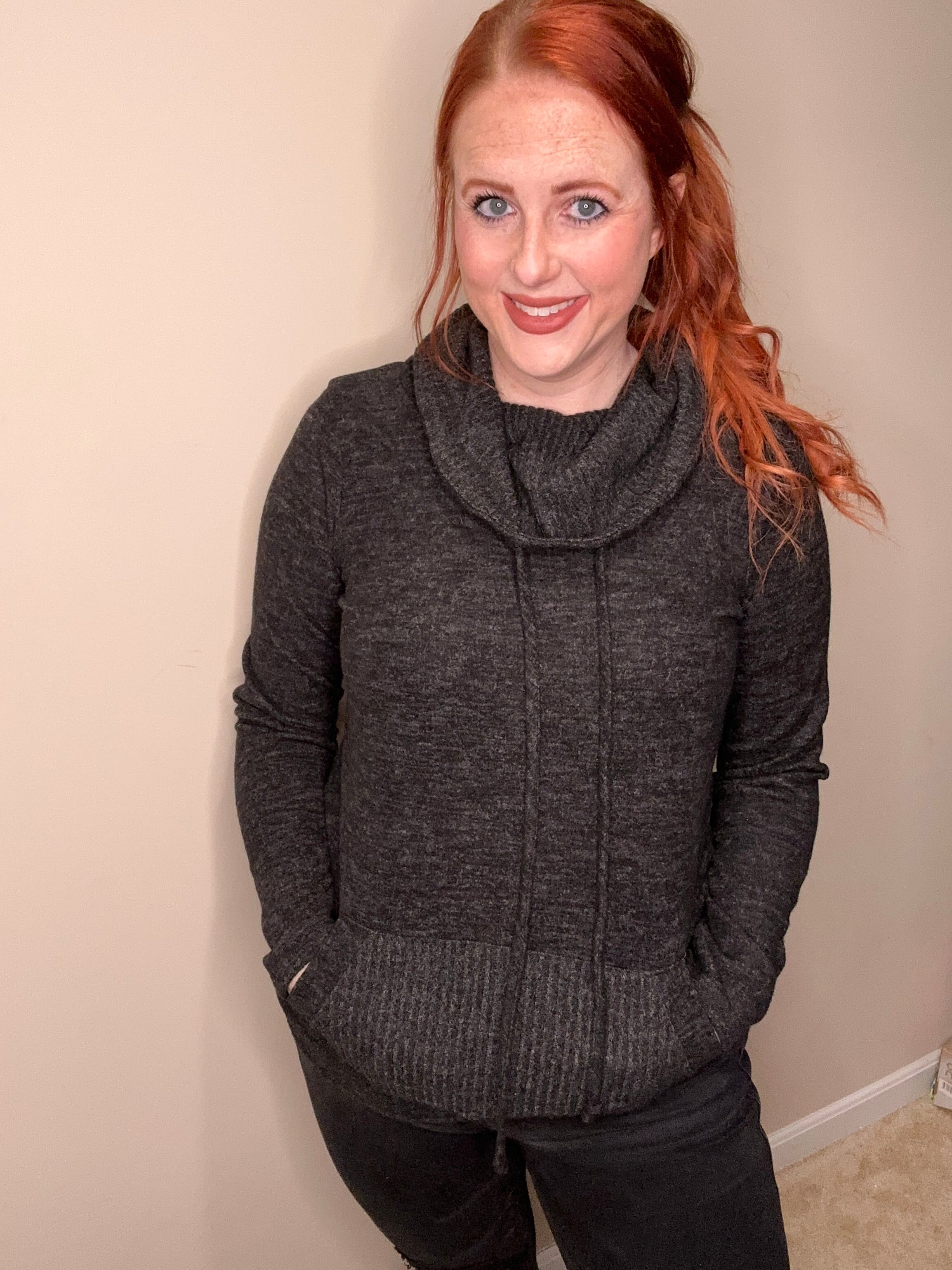 Charcoal Lightweight Cowl Neck Sweater