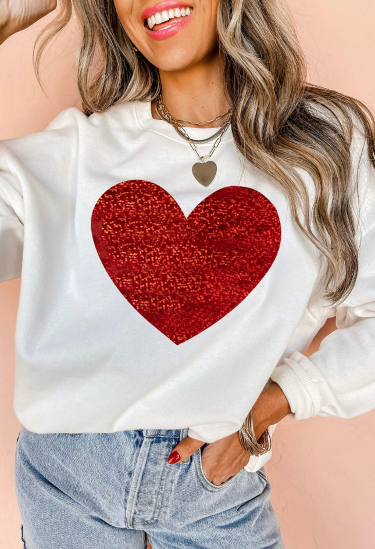 Glitter Heart Graphic Pullover