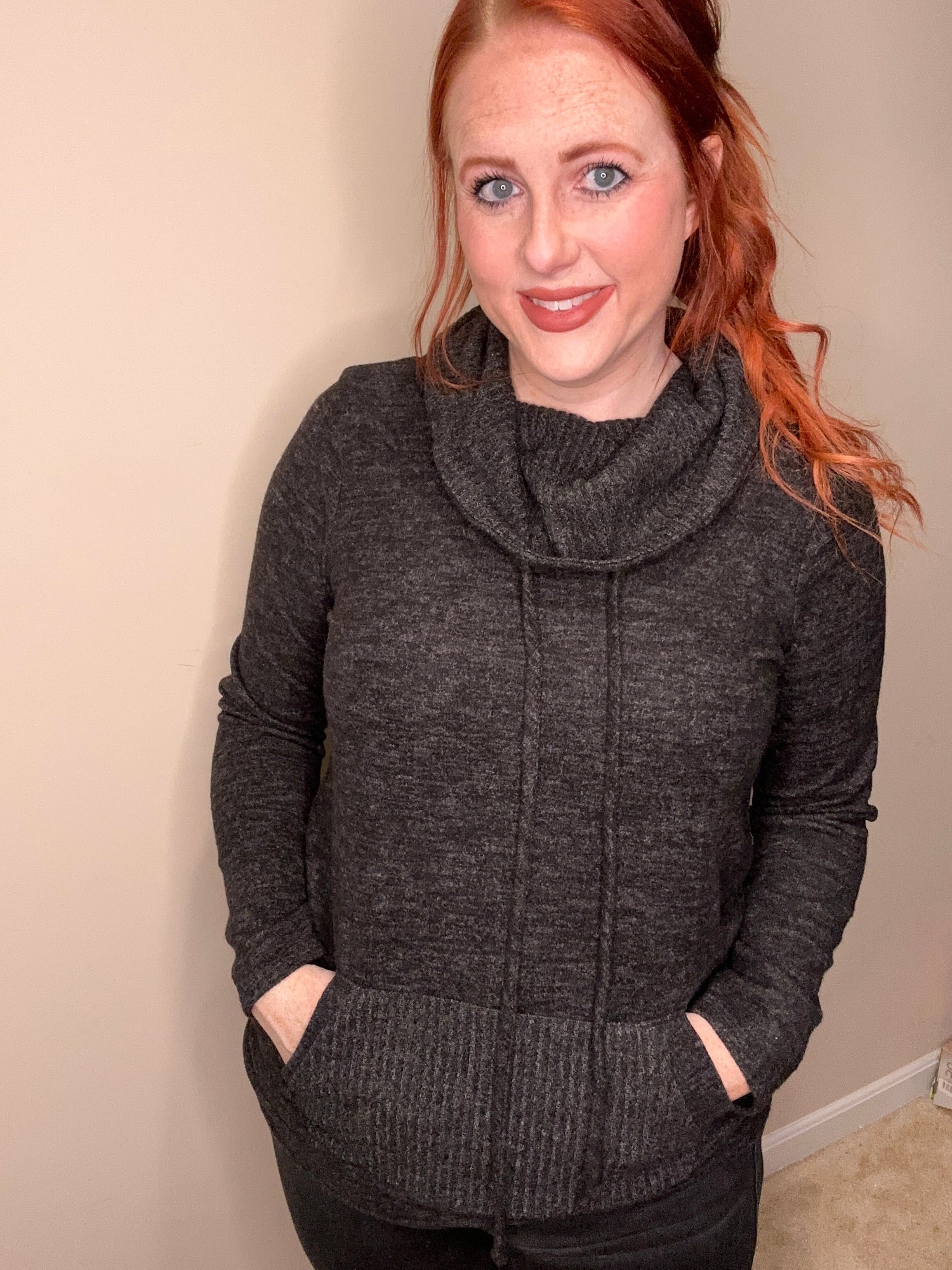 Charcoal Lightweight Cowl Neck Sweater