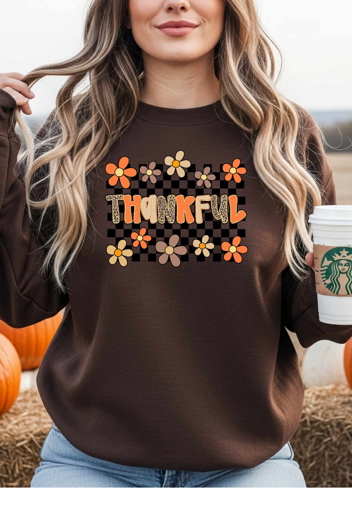 Love Checkered Thankful Sweatshirt