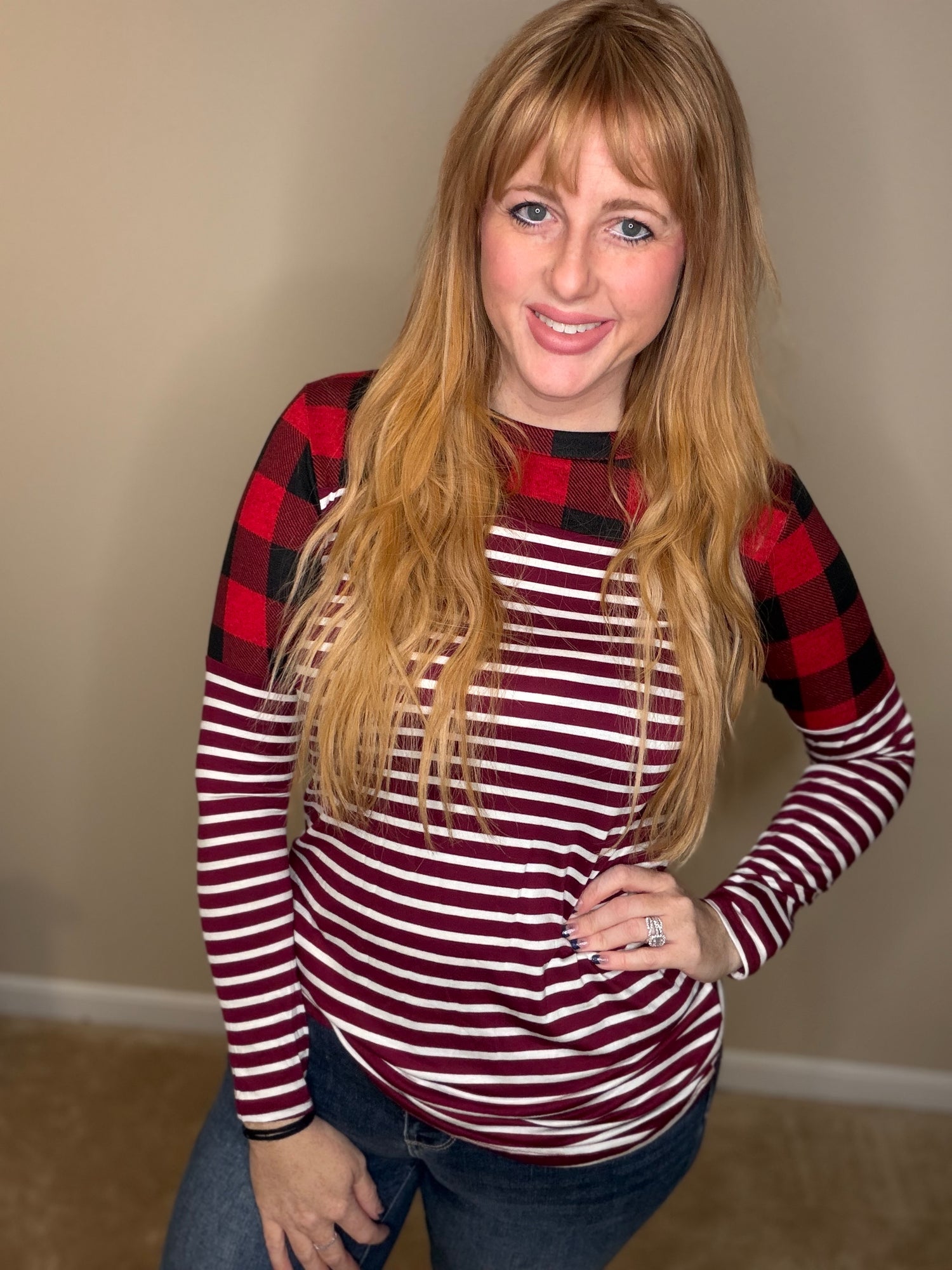 Crimson Cozy Contrast Top