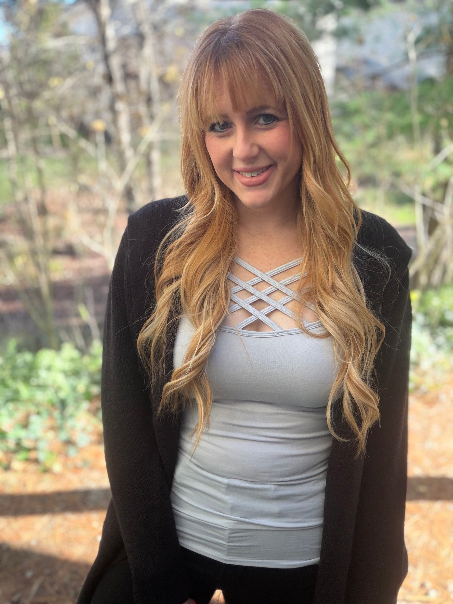 Criss Cross Tank-Grey