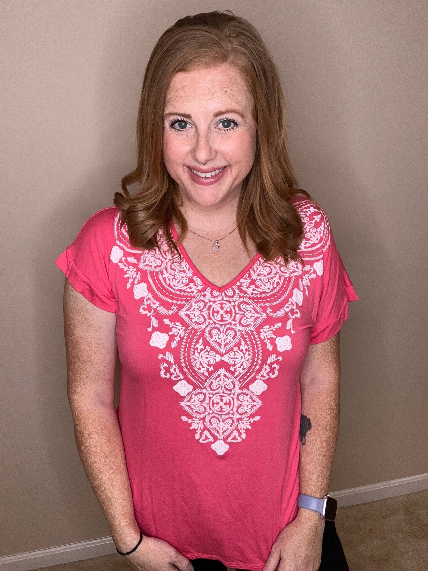 Coral Pink Damask Top