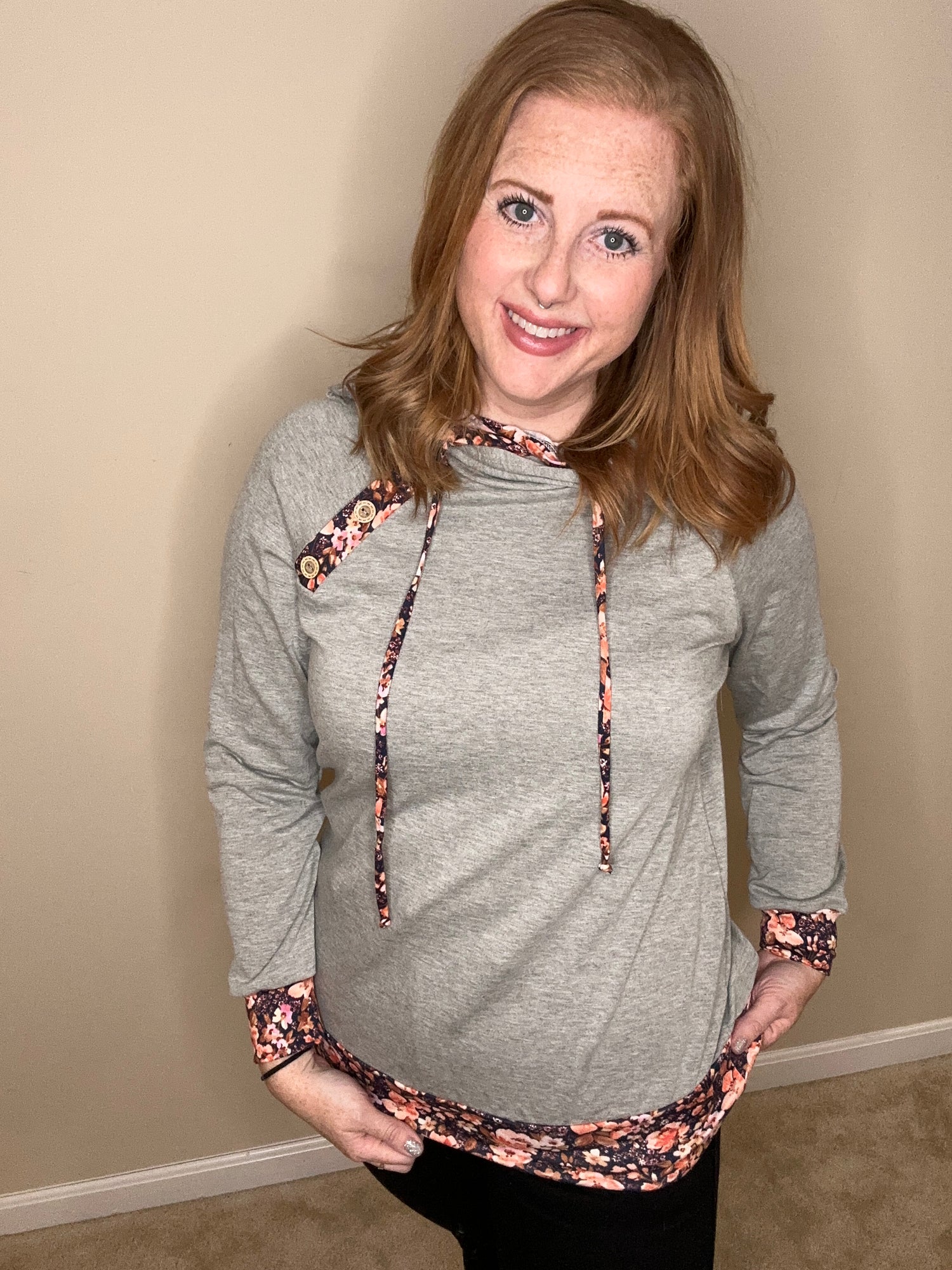 Floral Double Pocket Hoodie