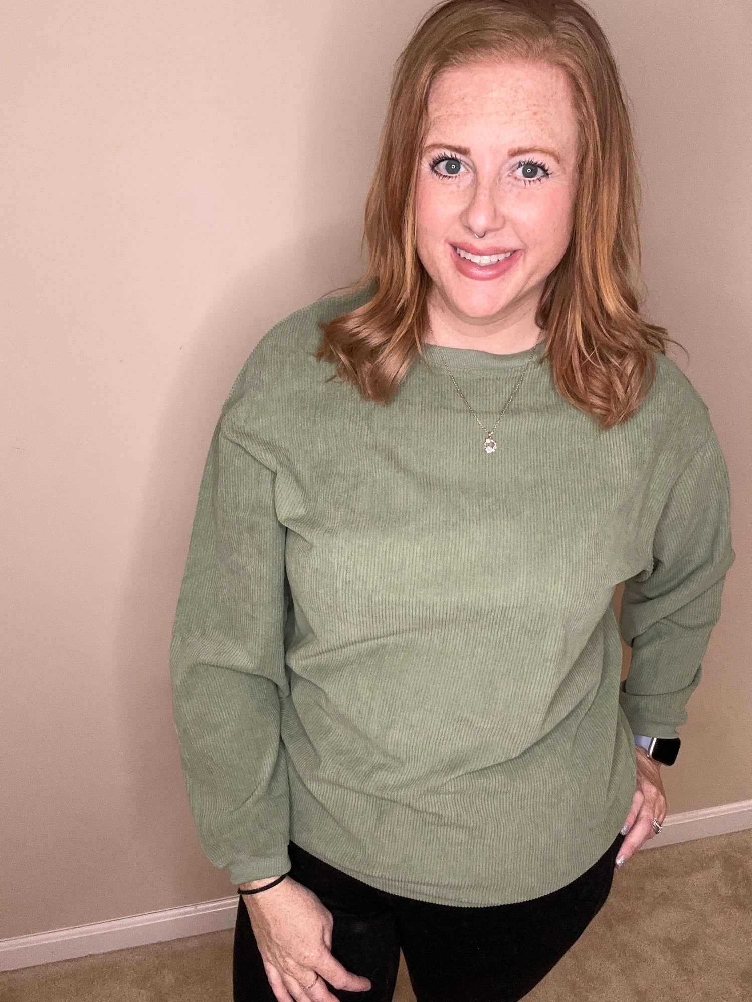 Corded Sweatshirt-Green