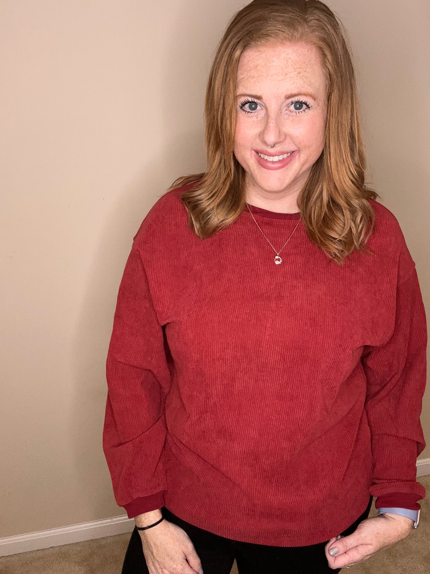 Corded Sweatshirt-Red