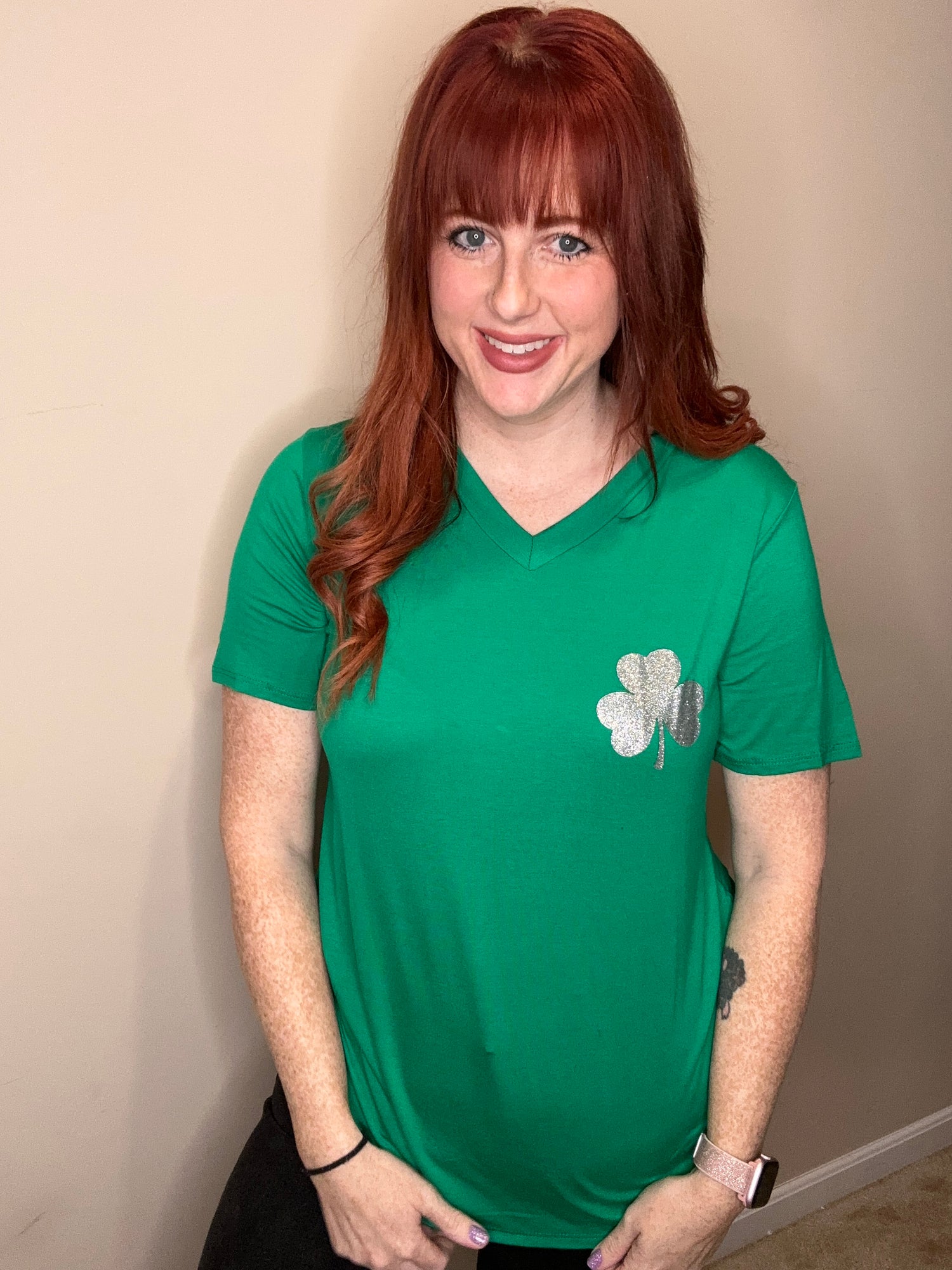 Shimmering Clover V-Neck Tee