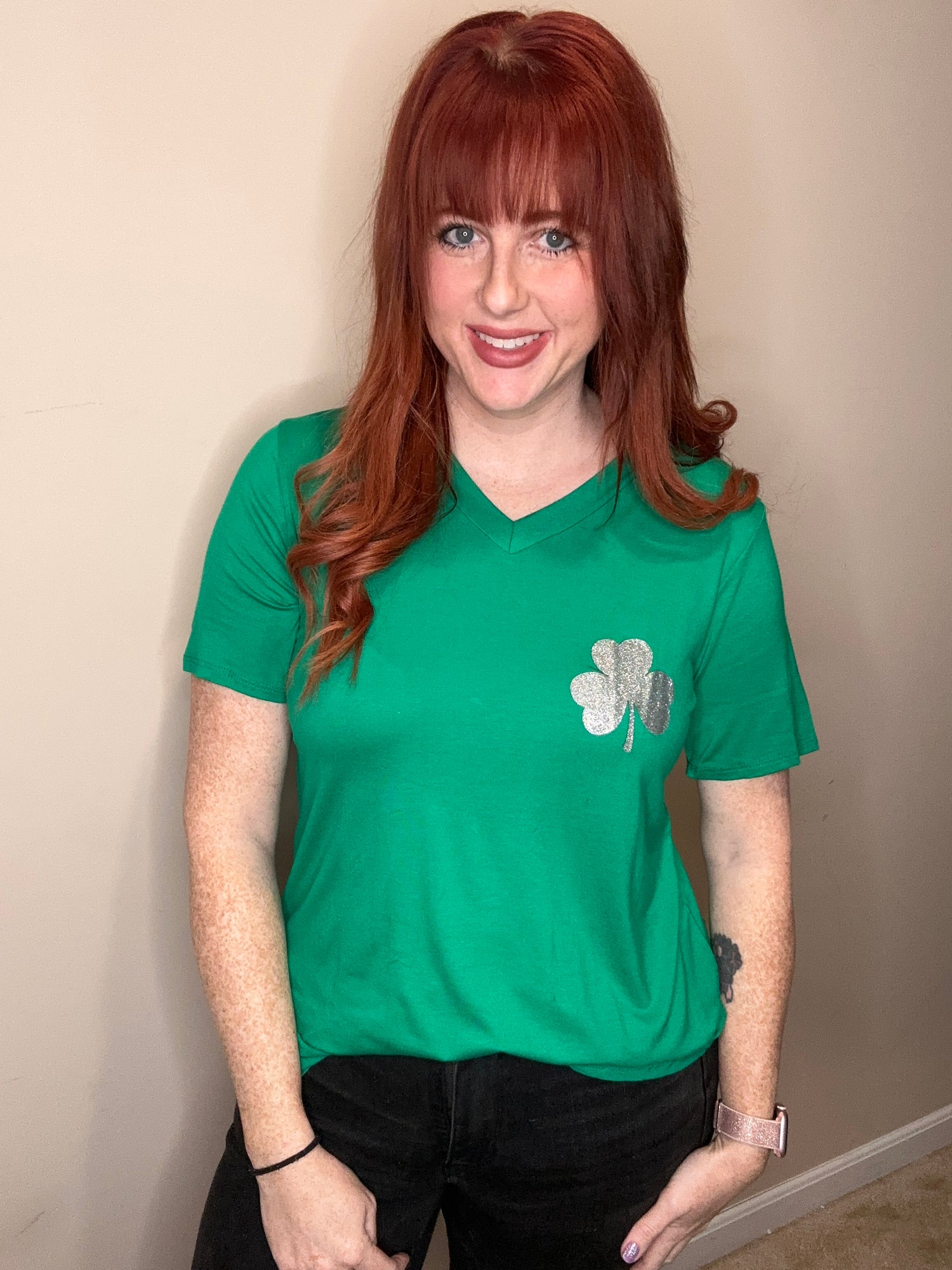 Shimmering Clover V-Neck Tee
