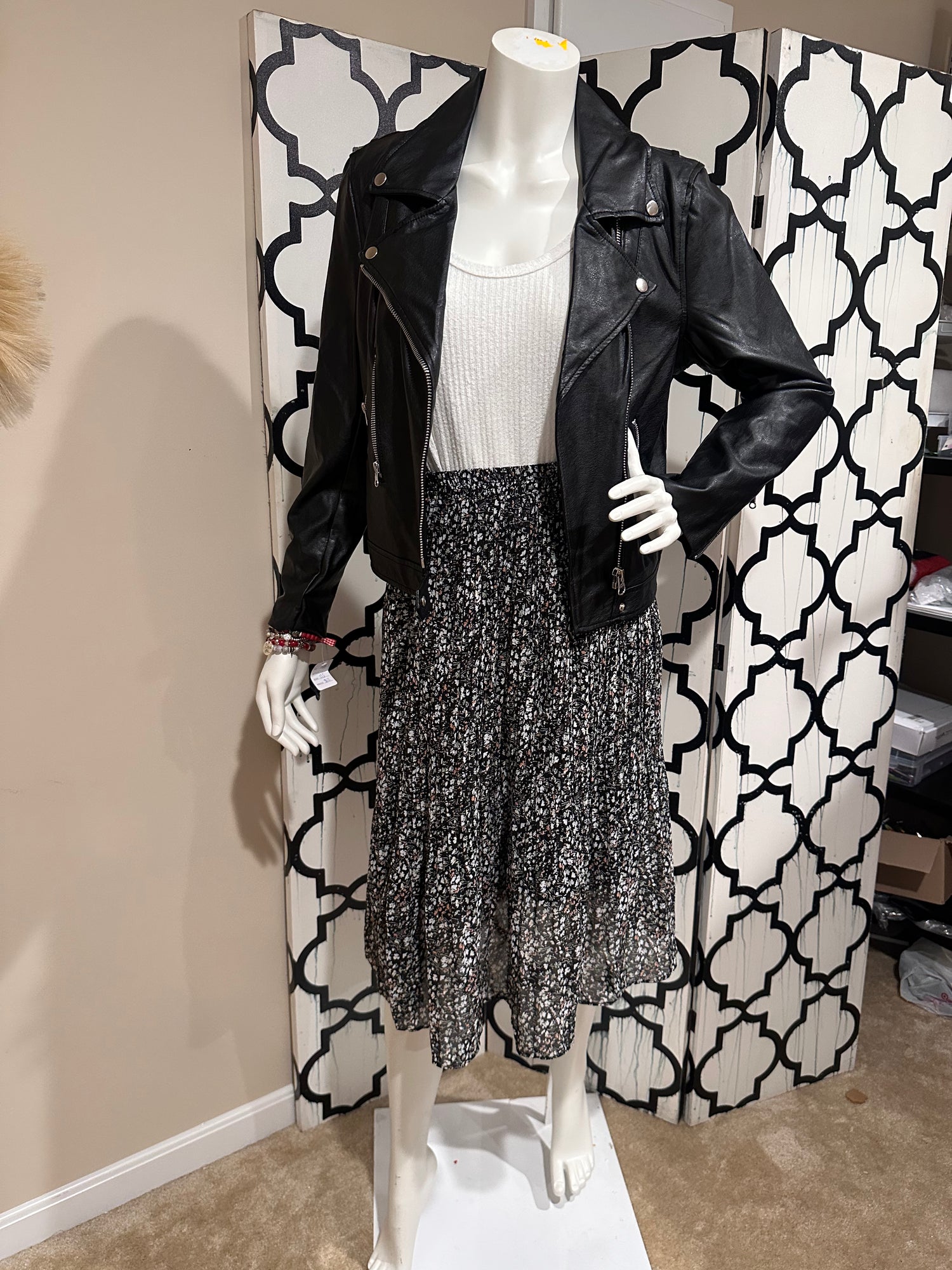 Floral Pleated Midi Skirt