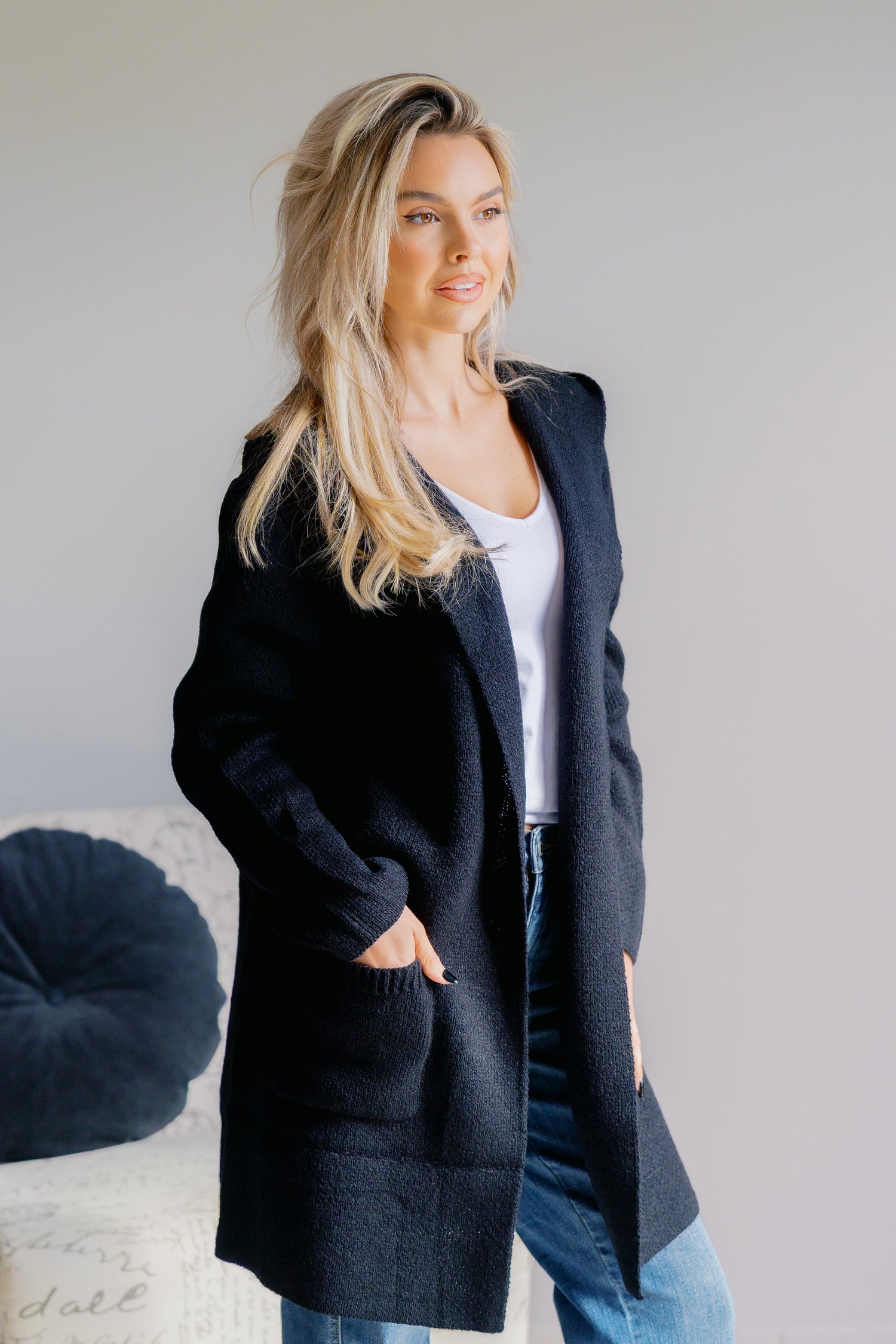 Obsidian Veil Hooded Sweater Cardigan
