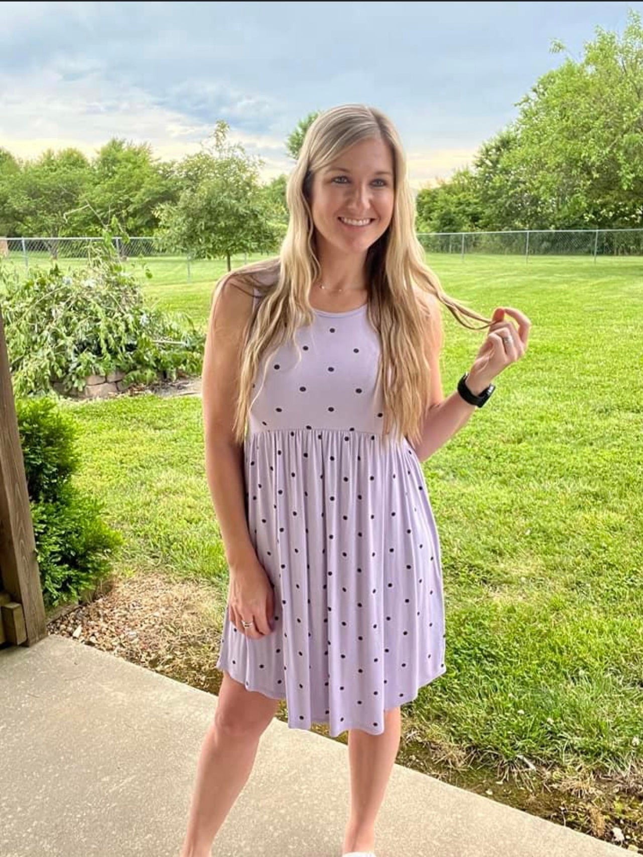 Polka Dot Babydoll Dress-Lavender